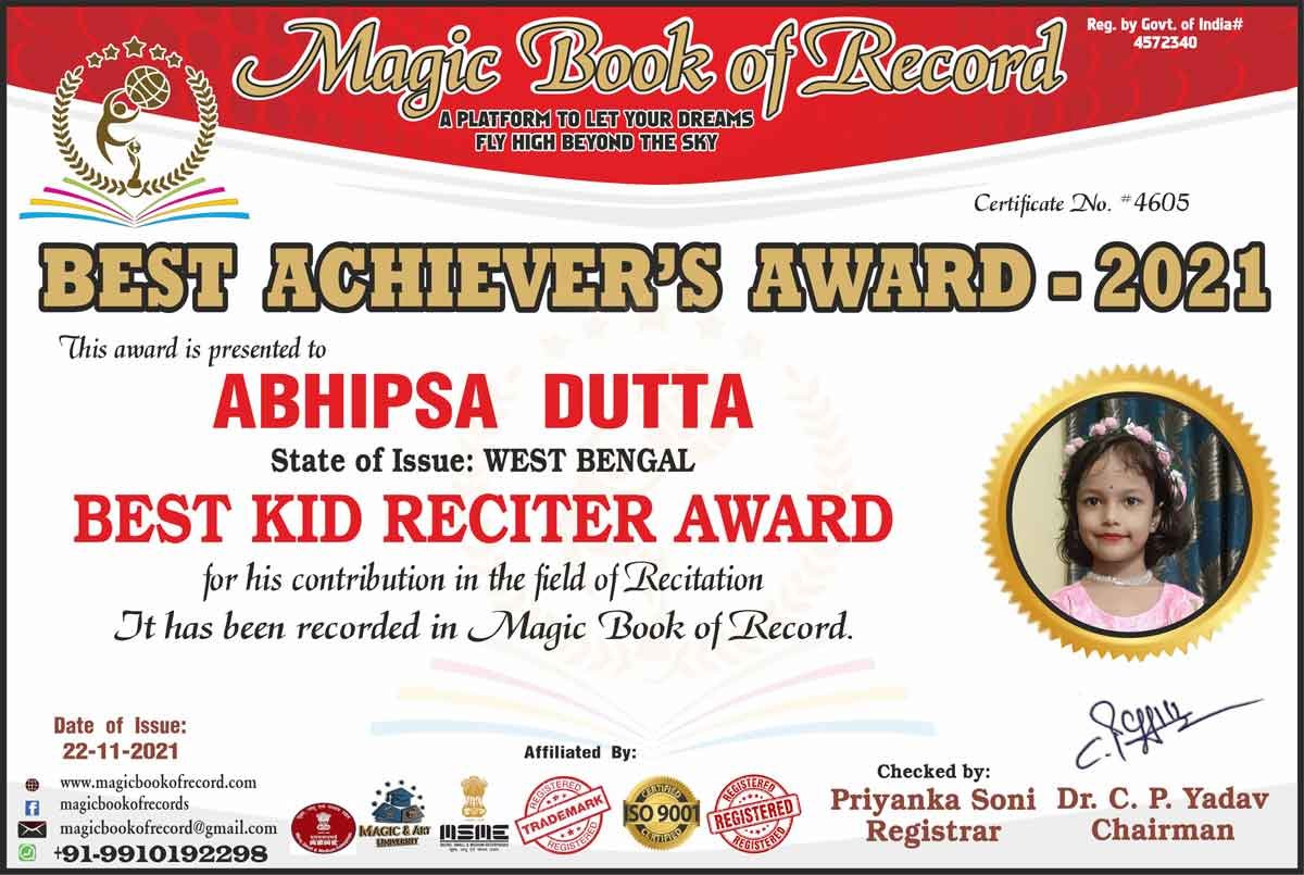 Abhipsa Dutta Magic Book of Record