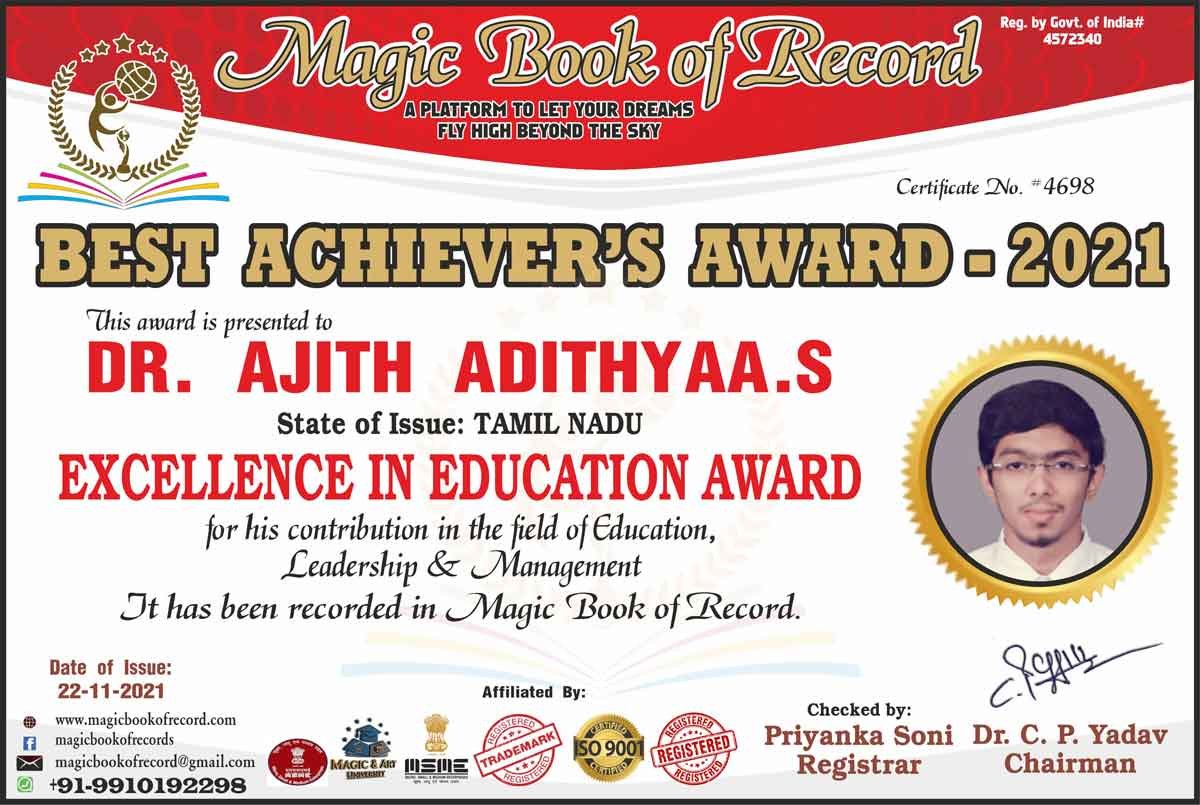 Ajith Adithyaa S Magic Book of Record