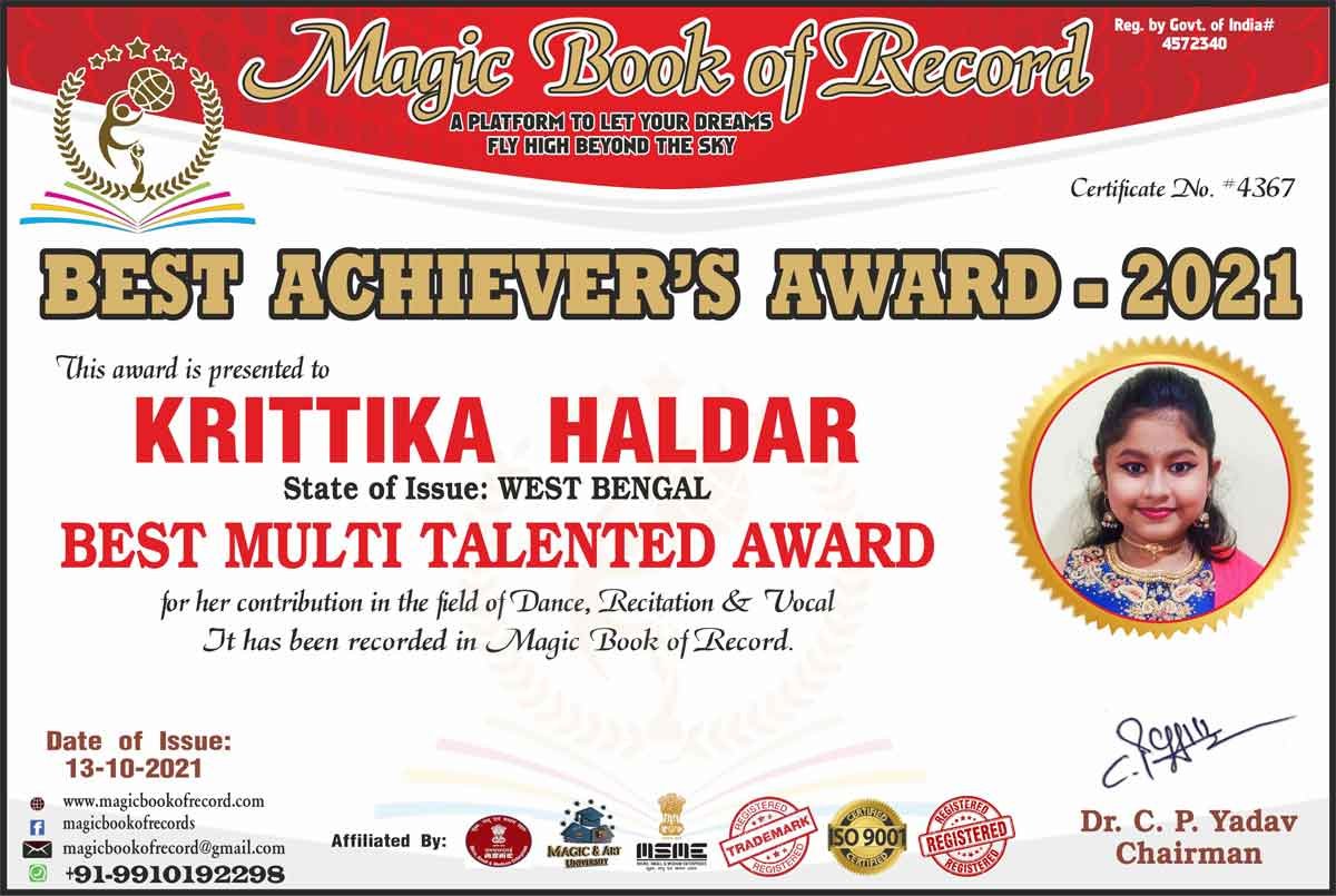 Krittika Haldar Magic Book of Record