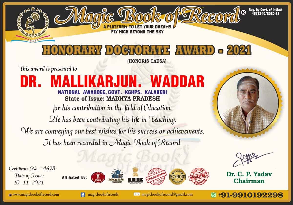 Mallikarjun Waddar Magic Book of Record