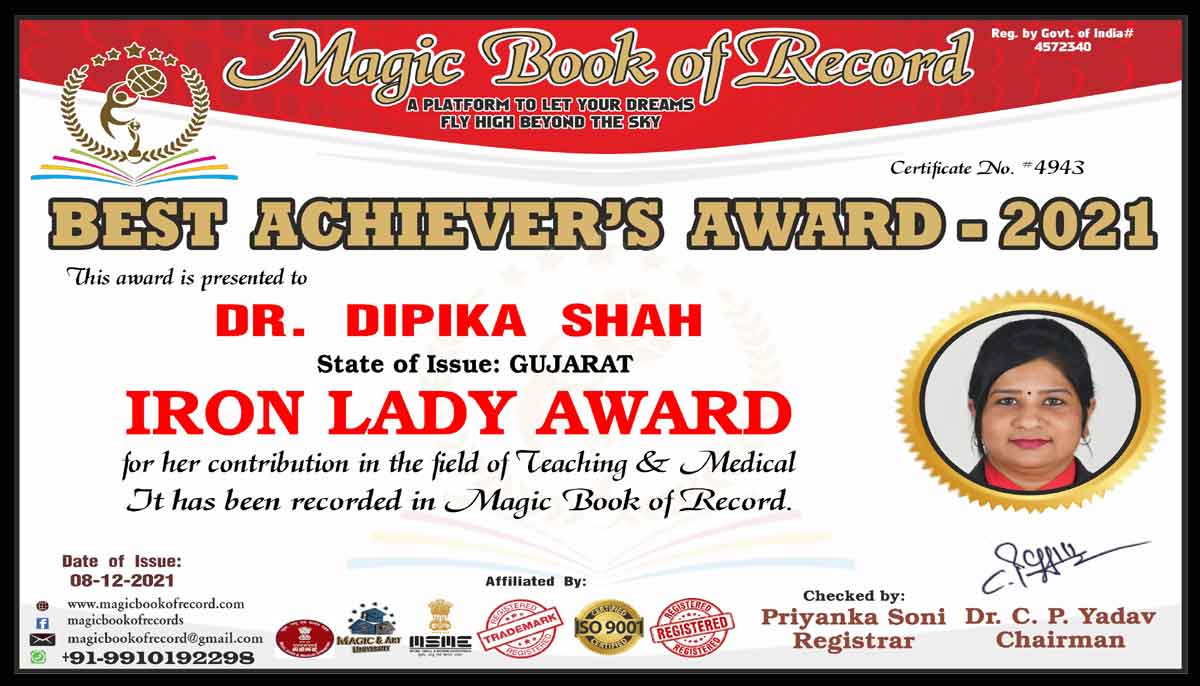 Dipika Shah Gujarat Magic Book of Record
