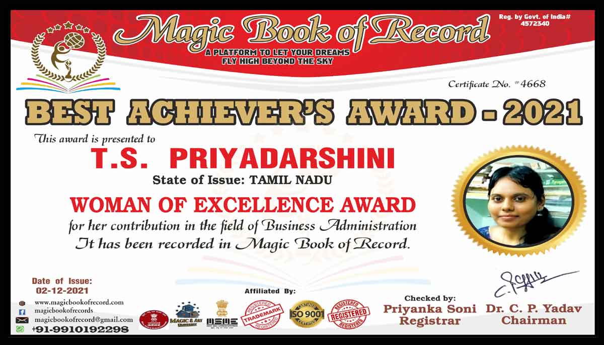 T S Priyadarshini Magic Book of Record