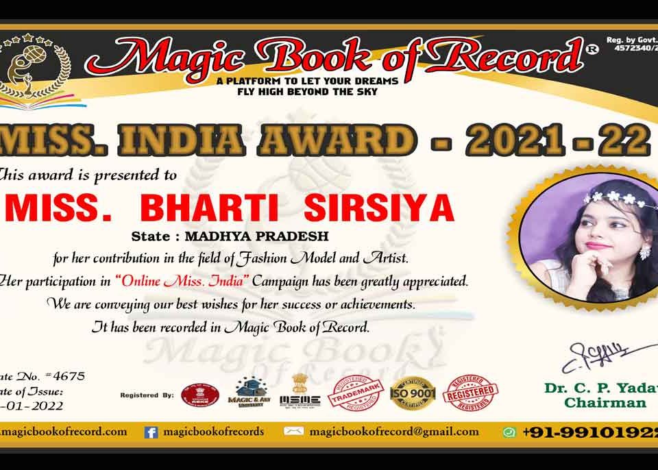 Bharti Sirsiya Miss India